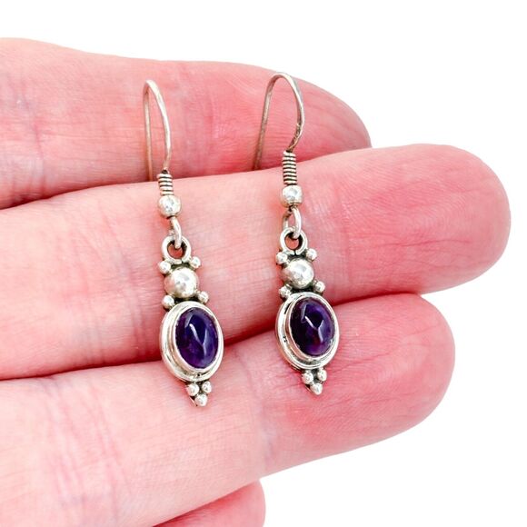 Vintage Sterling Silver 925 Amethyst Dangle Earrings - Picture 1 of 7